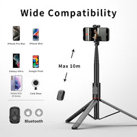 Joyful 72" Phone Tripod & Selfie Stick,Extendable Cell Phone Tripod Stand with Wireless Remote Control and Cold Shoe Mount,Compatible with iPhone and Samsung Android for Video/Photo/Vlog (Black)