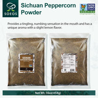 Soeos Sichuan Peppercorn Powder 16oz (1lb), Non-GMO Verified, Szechuan Peppercorn Powder, Ground Sichuan Green Peppercorns, Green Sichuan Peppercorn Powder, Mapo Tofu Essential Ingredient