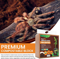 Compressed Coconut Fiber Substrate, 10 lb. Block, Natural Husk Terrarium Bedding, Reptiles, Frogs, Snakes, or Tortoise, Odor and Waste Absorbent Compostable, Organic with High Expansion
