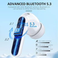 Wireless Earbuds Bluetooth 5.3 Headphones 40Hrs Playtime with LED Display for iphone and Android, Wireless earphones Deep Bass and Noise cancelling Bluetooth Ear Buds with IPX7 Waterproof, Fast Charge