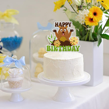 Brown Glitter Groundhog Cake Topper-Groundhog themed birthday party or Groundhog Day party decoration. The groundhog coming out of the hole can't see its shadow--SugarGera - Big Hawaiian Gift Shop