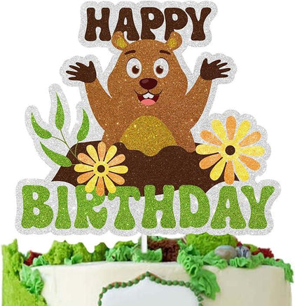 Brown Glitter Groundhog Cake Topper-Groundhog themed birthday party or Groundhog Day party decoration. The groundhog coming out of the hole can't see its shadow--SugarGera - Big Hawaiian Gift Shop