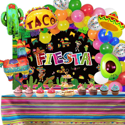 Fiesta Party Decorations Mexican Themed Party Supplies Balloons Garland Arch Kit Happy Birthday Backdrop Tablecloth Cinco De Mayo Taco Cactus Avocado Llama Sombrero Mexican Theme Fiesta Party Decor - Big Hawaiian Gift Shop