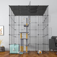 Large Cat Cage Indoor Cat Playpen Metal Wire Kennels Crate Ideal for 1-4 Cats, 54 L x 41W x 69 H Inch, Black