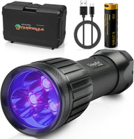 UniqueFire 1408 365nm Black Light UV Flashlight with 3 LEDs Professional UV Light,Powerful Blacklight Flashlight Rechargeable for Pet Urine Finding & Mineral, Antique Detection, Scorpion Search, etc