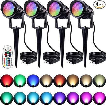 SUNVIE RGB Outdoor LED Spotlight 12W Color Changing Landscape Lights with Remote Control 120V RGB Landscape Lighting Waterproof Spot Lights Outdoor for Yard Garden Patio Lawn Decorative, 4 Pack - Big Hawaiian Gift Shop