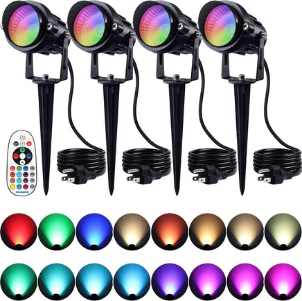 SUNVIE RGB Outdoor LED Spotlight 12W Color Changing Landscape Lights with Remote Control 120V RGB Landscape Lighting Waterproof Spot Lights Outdoor for Yard Garden Patio Lawn Decorative, 4 Pack - Big Hawaiian Gift Shop